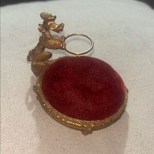 Vintage Poodle Red Velvet Pin Cushion & Thimble Basket